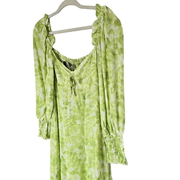 Faithfull The Brand Mini Dress Women's Size 6 Green White Tie Dye Long Sleeve - Picture 5 of 14